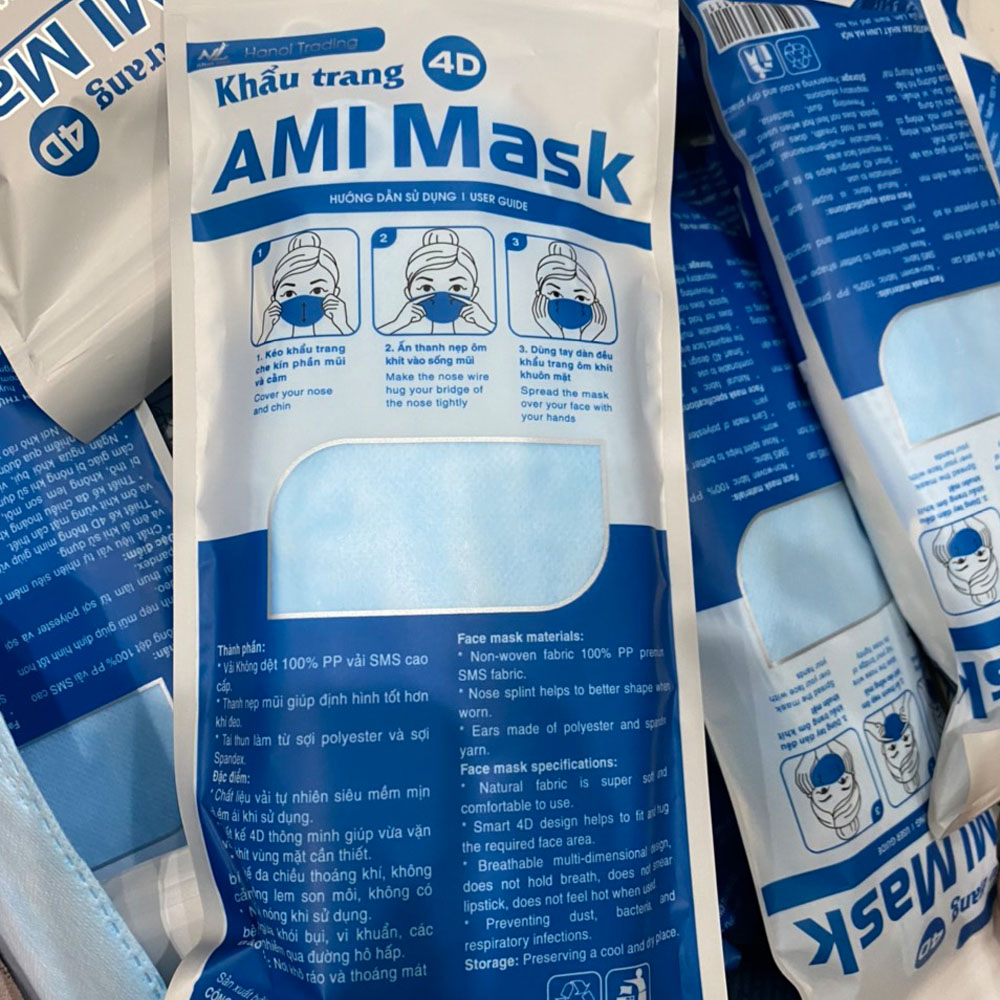 Thùng 300 Khẩu trang KF94 4D Ami Mask 4 lớp kháng khuẩn lọc bụi mịn cao cấp