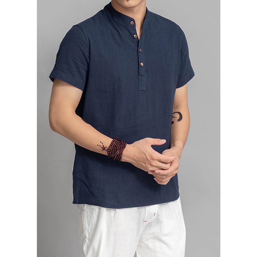 Áo sơ mi đũi nam tay cộc cổ trụ basic trẻ trung