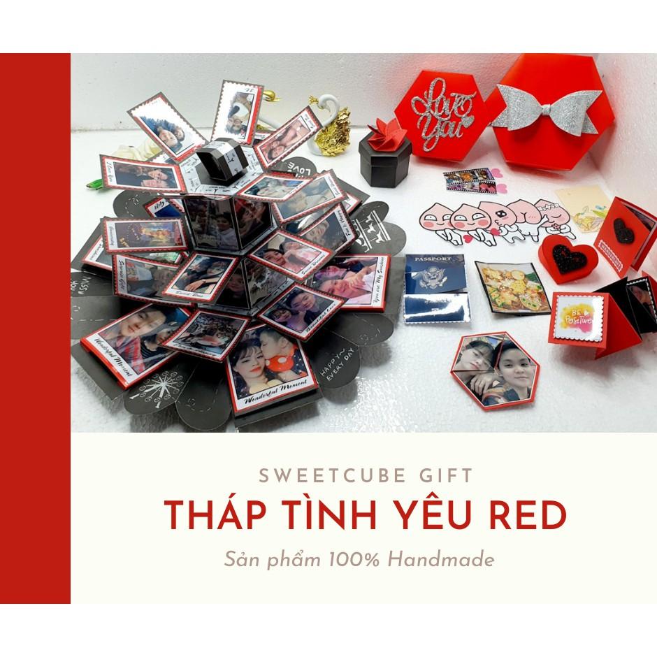 Exploding box Hộp Quà Biến Hình - LOVE BOX THÁP TÌNH YÊU RED (19.5x19.5x13cm)