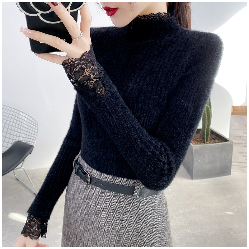 Áo len nữ lông mềm cổ tay phối ren siêu xinh - DL57124
