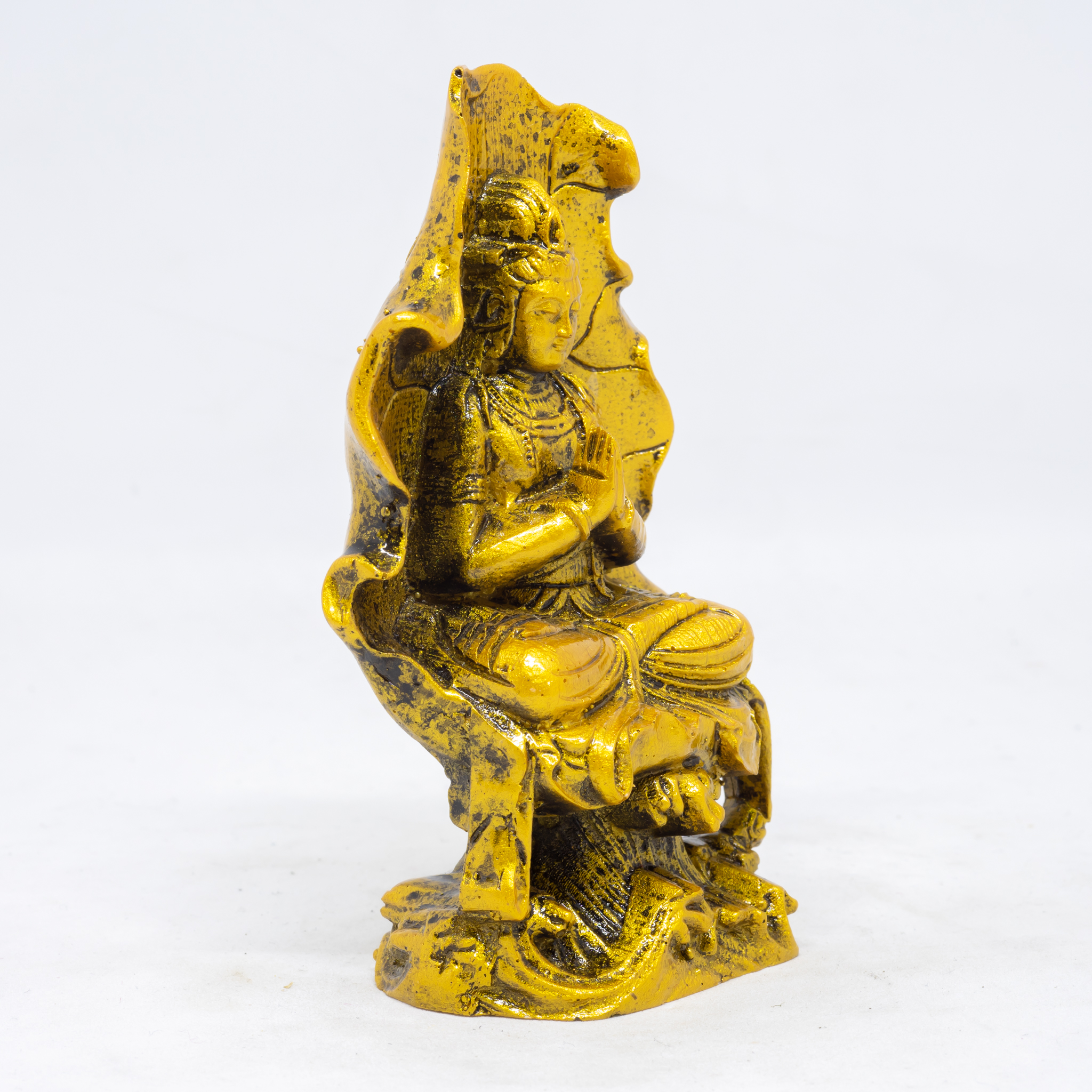 Tượng Phật Bà ngồi thiền trong lá sen bằng đá màu vàng cao 11cm
