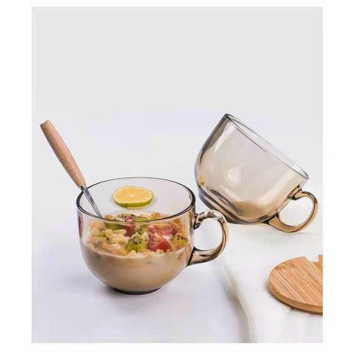 Cốc Thủy Tinh Hổ Phách, Cốc Thủy Tinh Màu Hổ Phách Có Quai Chịu Nhiệt KHÔNG KÈM THÌA