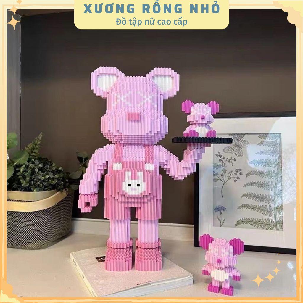 Mô hình lắp ráp gấu bearbrick bê khay 50cm kèm 2 mô hình mini gấu - Mô hình gấu breabrick size đại