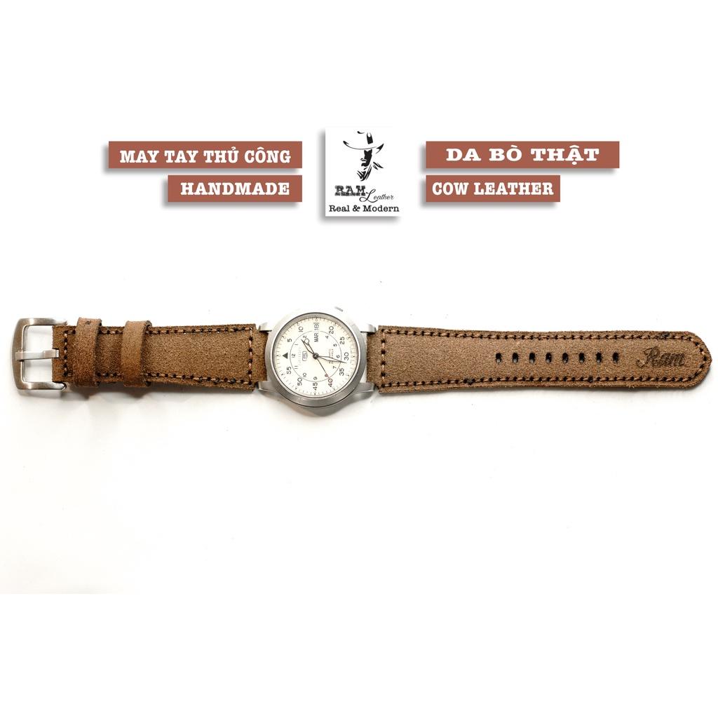 Dây đồng hồ da bò 18mm handmade bền chắc cao cấp RAM Leather - tặng khóa chốt và cây thay dây