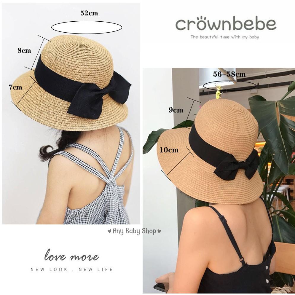 Mũ cói đi chơi, đi biển nơ đen cho mẹ và bé 2 màu sang chảnh- gấp gọn được