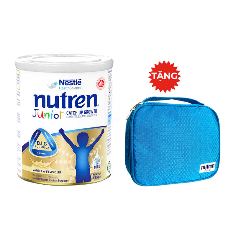 Sản phẩm dinh dưỡng y học Nutren Junior cho trẻ từ 1-12 tuổi 850g tăng trưởng 3 chuẩn: Thế chất, Đề kháng, Tư duy - Tặng túi mỹ phẩm