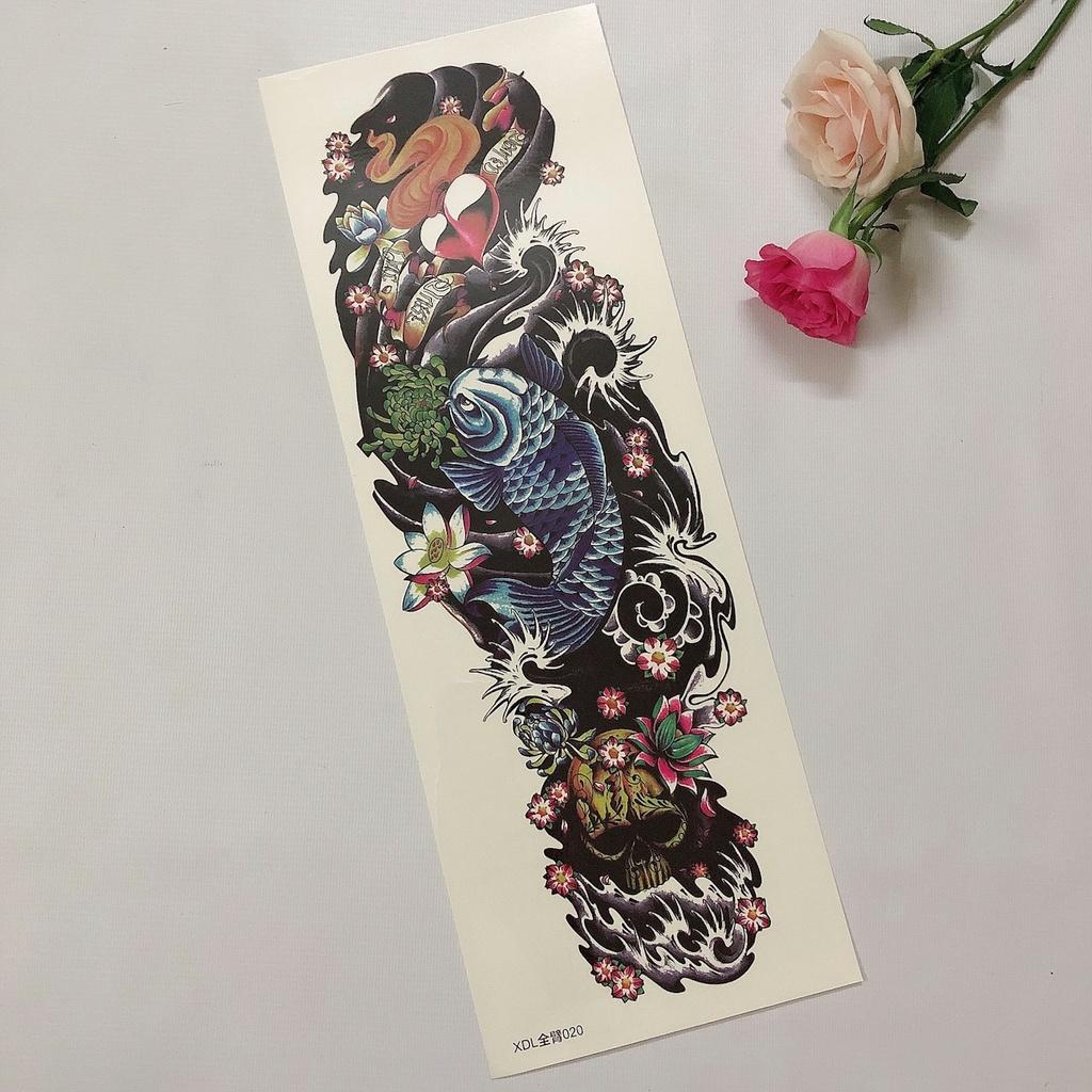 Combo 2 tấm hình xăm dán cá chép đỏ và xanh kín tay màu 17x48cm- mua 2 combo tặng bắp tay xinh 15x21cm