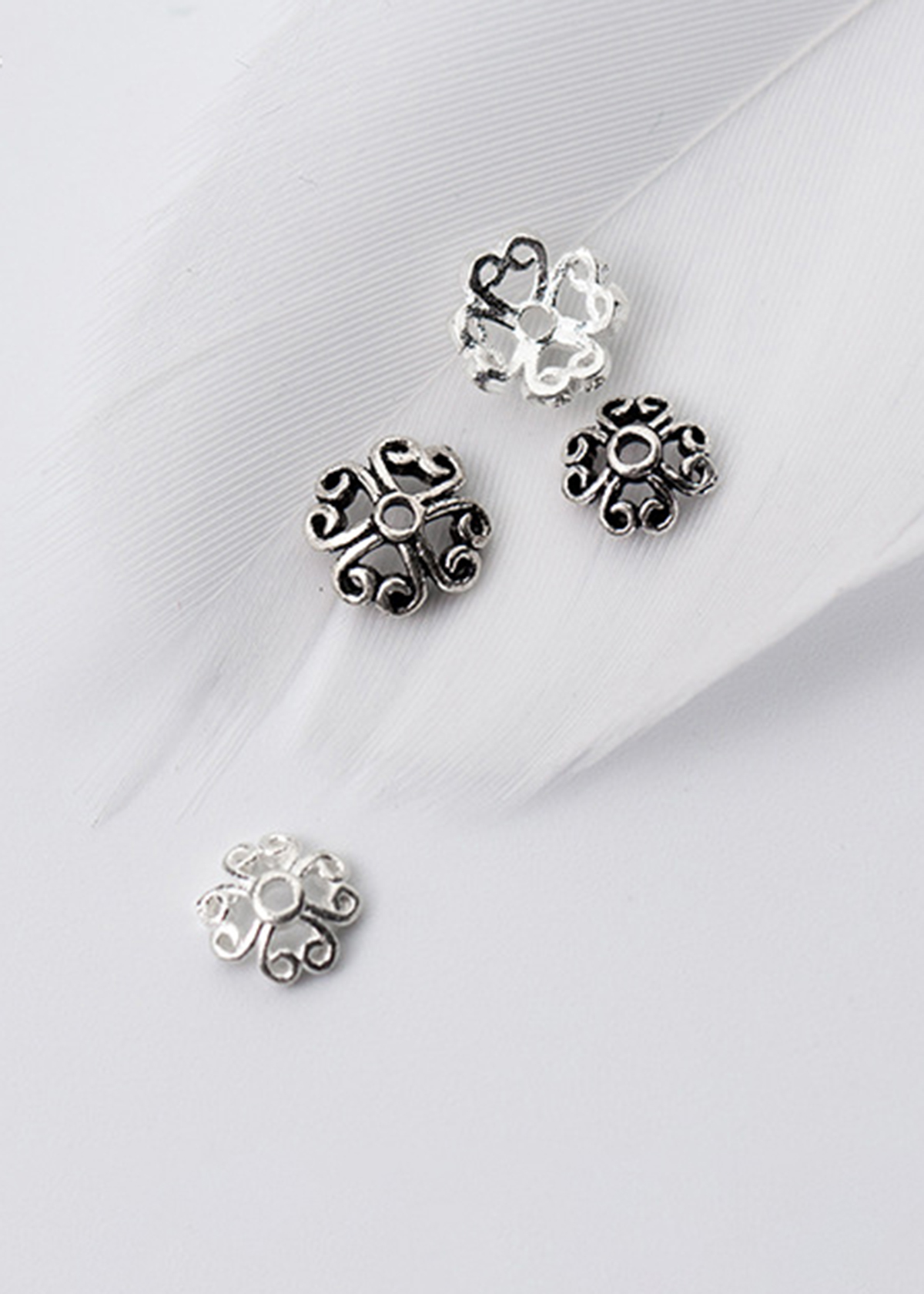 Combo 8 cái charm bạc chụp hạt, bọc hạt họa tiết hoa văn #3 - Ngọc Quý Gemstones
