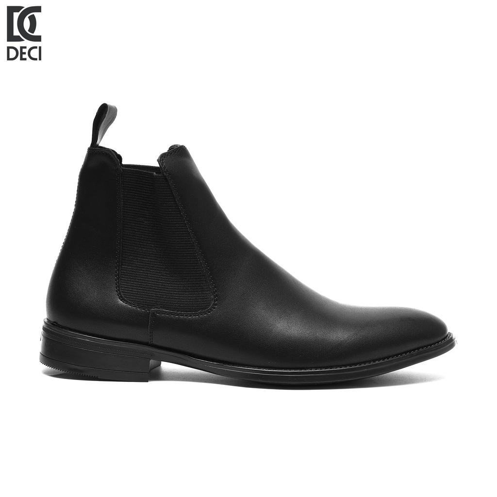 Giày nam cao cổ màu đen Chelsea boots da nguyên tấm đế tăng chiều cao DECI Bốt xít