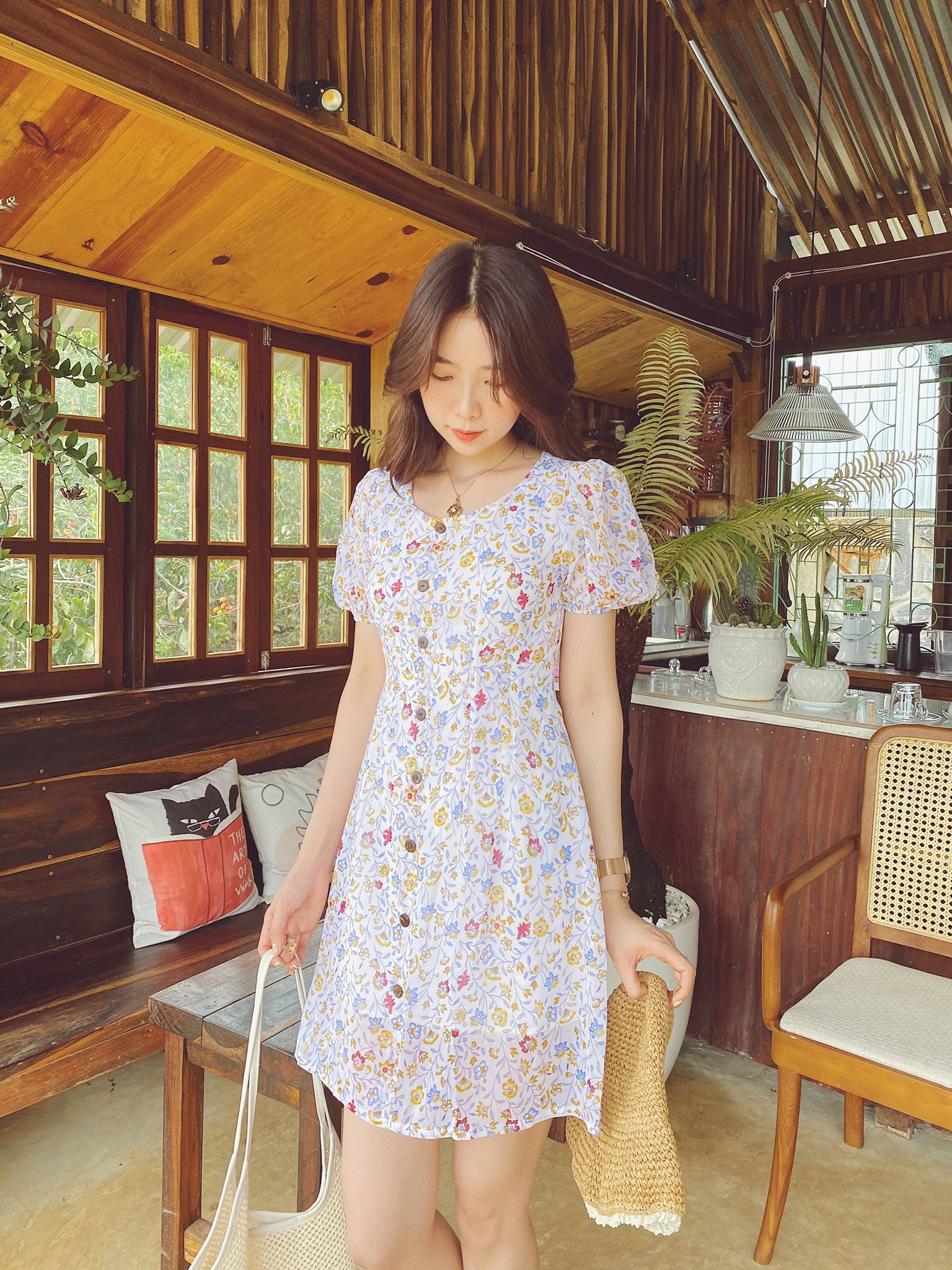 Đầm trắng hoa nút gỗ Zoe Dress Gem Clothing SP060290
