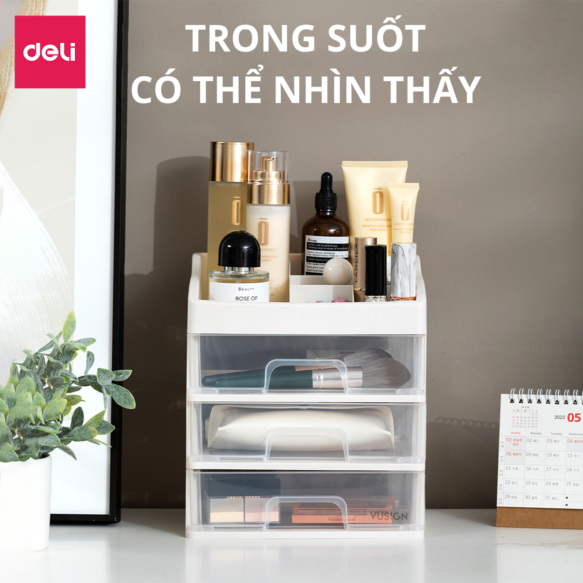 [Tặng sticker] Kệ Đựng Mỹ Phẩm Nhựa Nhiều Tầng Để Bàn Trong Suốt Có Thể Tháo Rời Deli - Kệ Đưng Đồ Trang Điểm Đồ Cá Nhân Nữ Trang Sức Hộp Lưu Trữ Văn Phòng Phẩm Decor Bàn Làm Việc Góc Học Tập - VS559 564