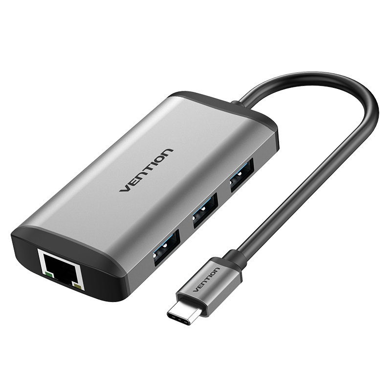 HUB chuyển đổi USB type-C 6 in 1 Vention sang HDMI, USB 3.0*3, Lan, PD(87) dài 15cm - Hàng chính hãng