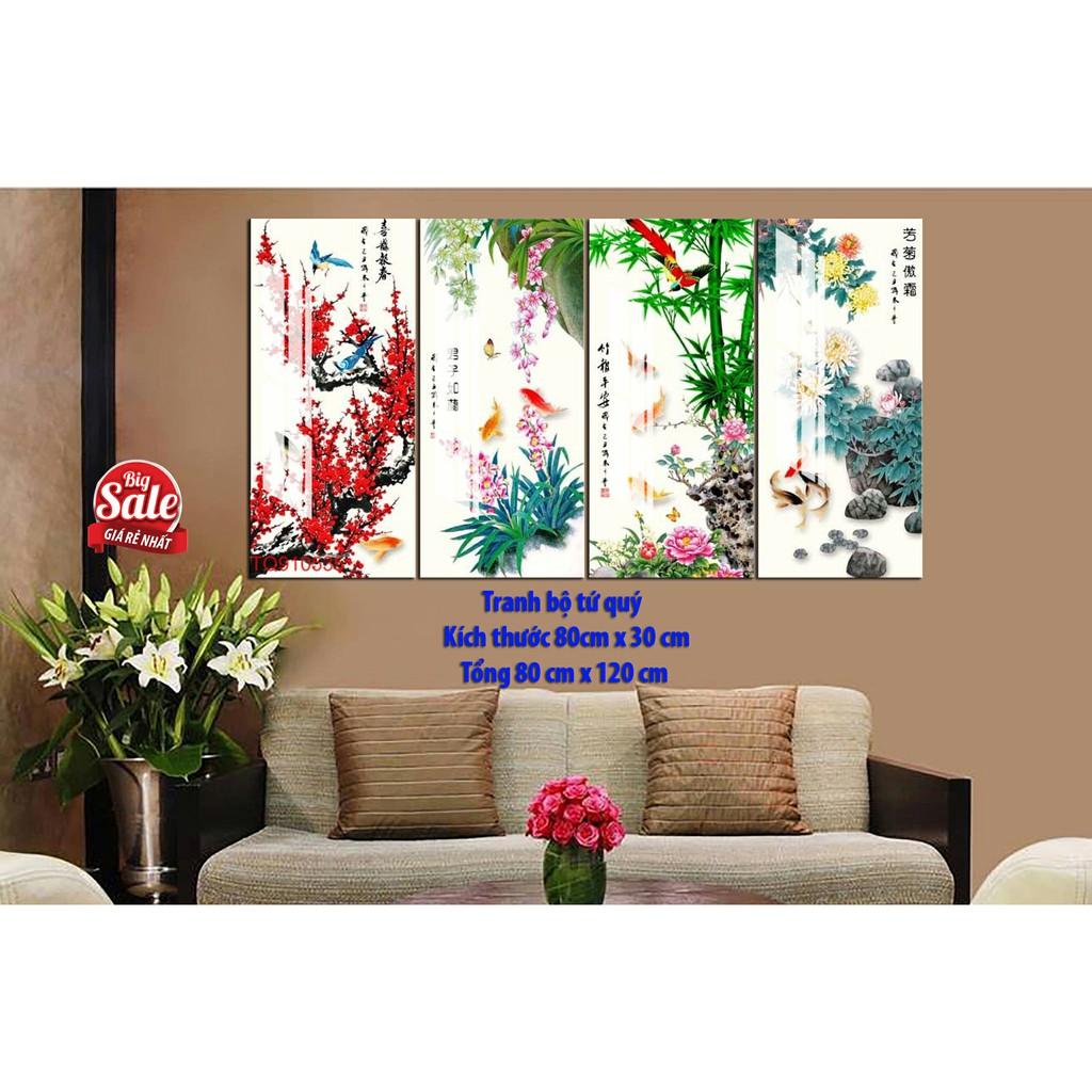 Tranh treo tường Tứ quý 3D/gỗ MDF Hàn Quốc chống ẩm mốc, mối mọt
