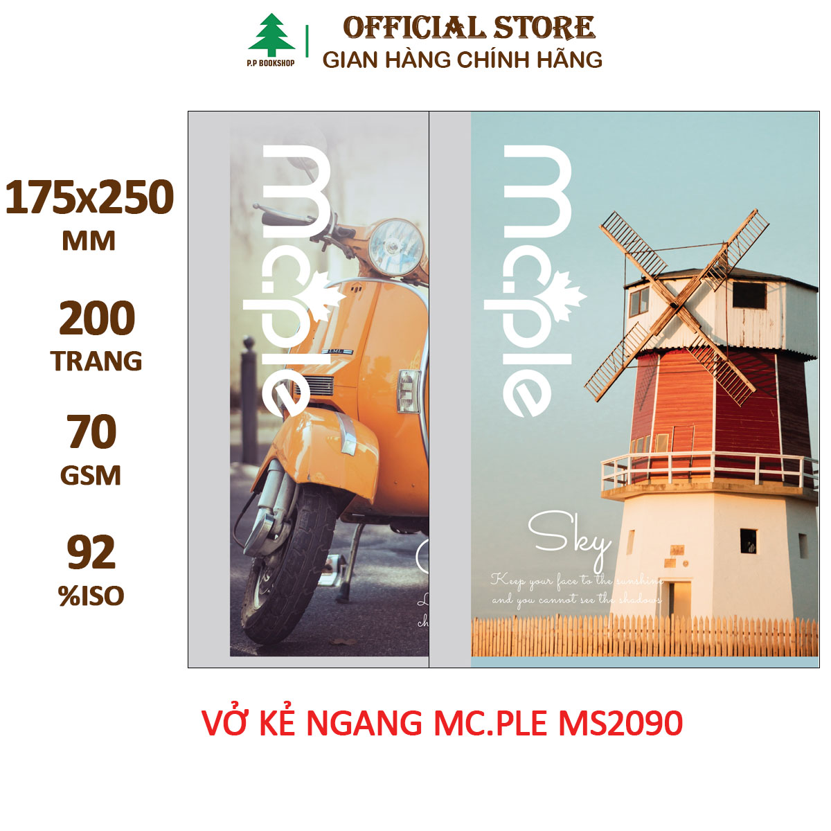 [THIẾT KẾ 2024] Vở kẻ ngang B5 MC.PLE Mc.ple 200 trang MS2090, định lượng 70gsm, độ trắng 92% ISO - Sổ tập vở chất lượng, bám mực tốt