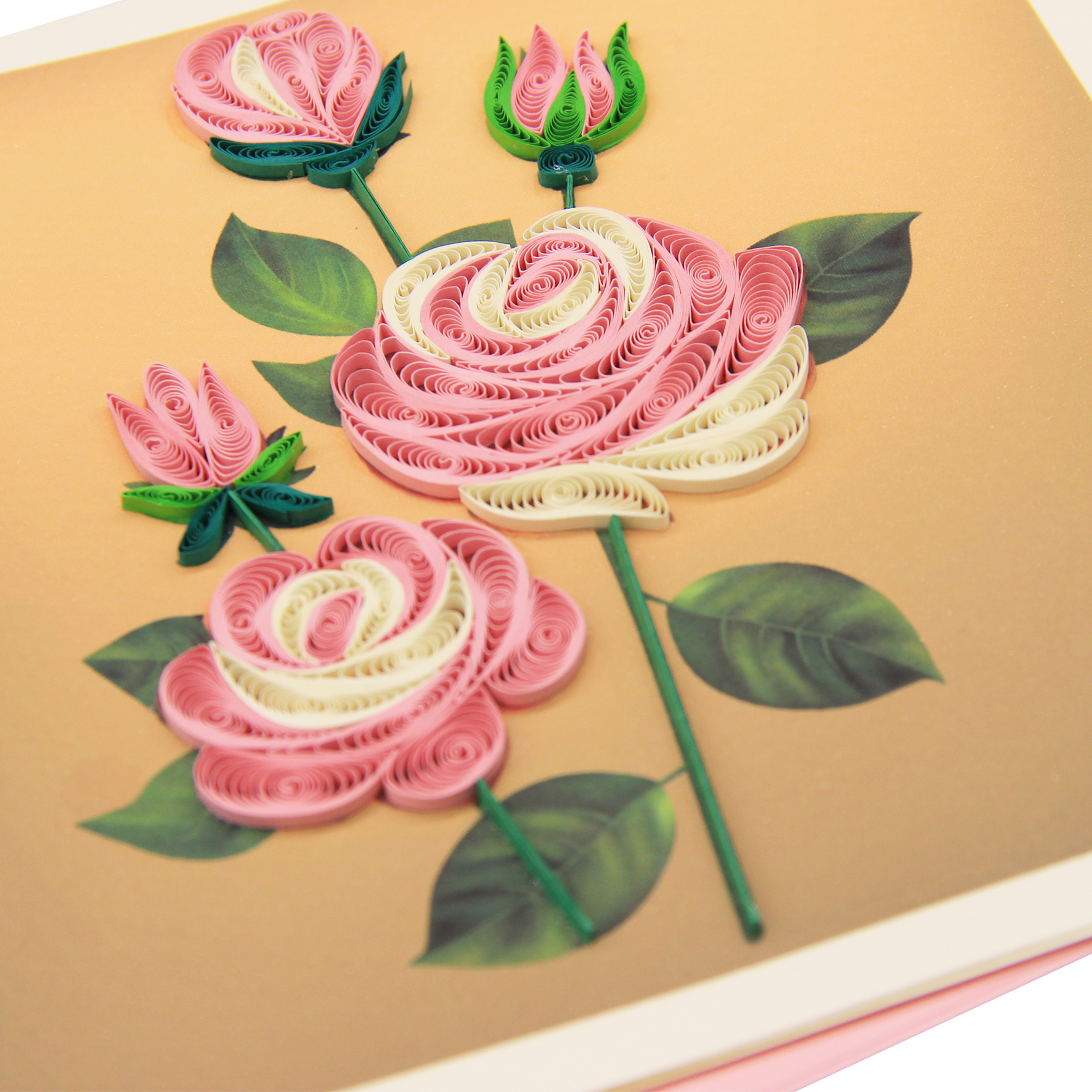 Thiệp Handmade - Thiệp Hoa hồng nghệ thuật giấy xoắn (Quilling Card) - Tặng Kèm Khung Giấy Để Bàn - Thiệp chúc mừng sinh nhật, kỷ niệm, tình yêu, cảm ơn...