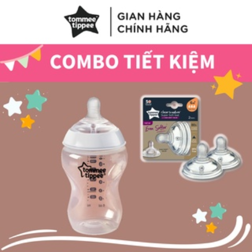 COMBO Bình sữa ty siêu mềm tự nhiên Tommee Tippee Closer to Nature 340ml &amp; Núm ty silicon thay thế 6M+