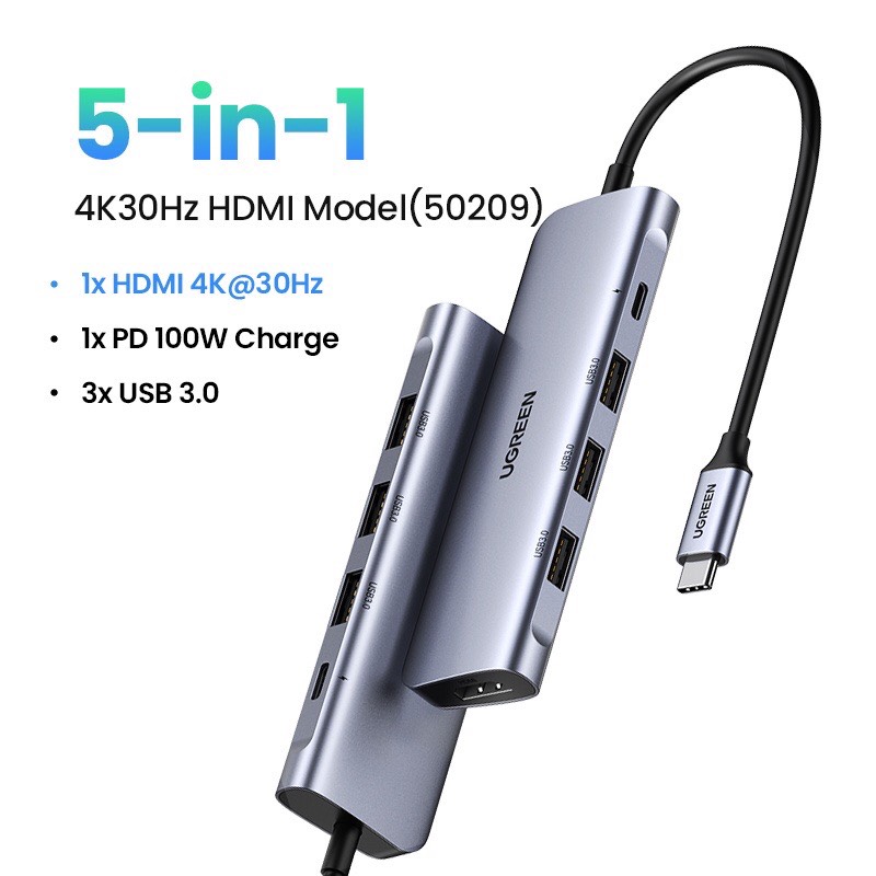 Hub UGREEN chuyển đổi USB C 4K Type C sang HDMI RJ45 USB 3.0 PD 100W SD TF thích hợp cho Macbook Pro Air iPad Pro M1 M2 hàng chính hãng