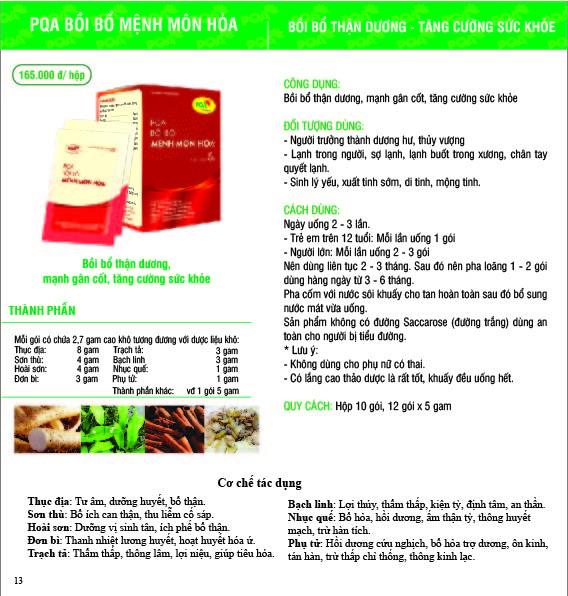 Cốm Bồi Bổ Mệnh Môn Hỏa PQA Cải Thiện Thận Dương, Mạnh Gân Cốt Và Tăng Cường Sức Khỏe Hộp 12 Gói