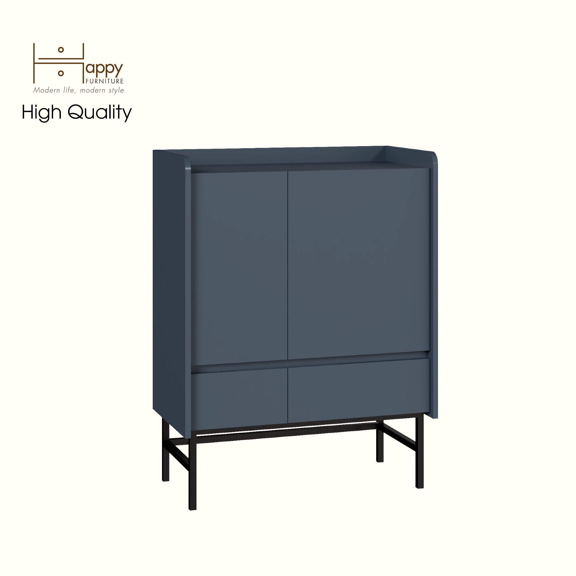 [Happy Home Furniture] LAVIA, Tủ lưu trữ 2 ngăn kéo - 2 cửa mở - chân sắt, 80cm x 40cm x 104cm ( DxRxC), TCM_169