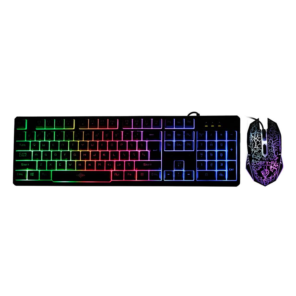 USB Wired Gaming Keyboard and Mouse Combo Waterproof Rainbow Backlit 2000DPI for Home Office