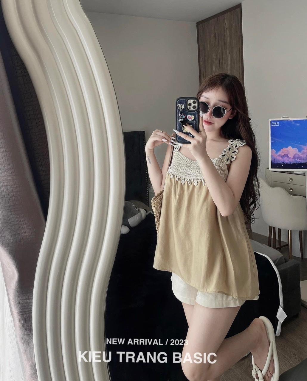 SET BỘ ĐI CHƠI, SET 2 MÓN ÁO BABYDOLL REN HOA 2S PHỐI QUẦN ĐÙI CỰC SANG - Brown