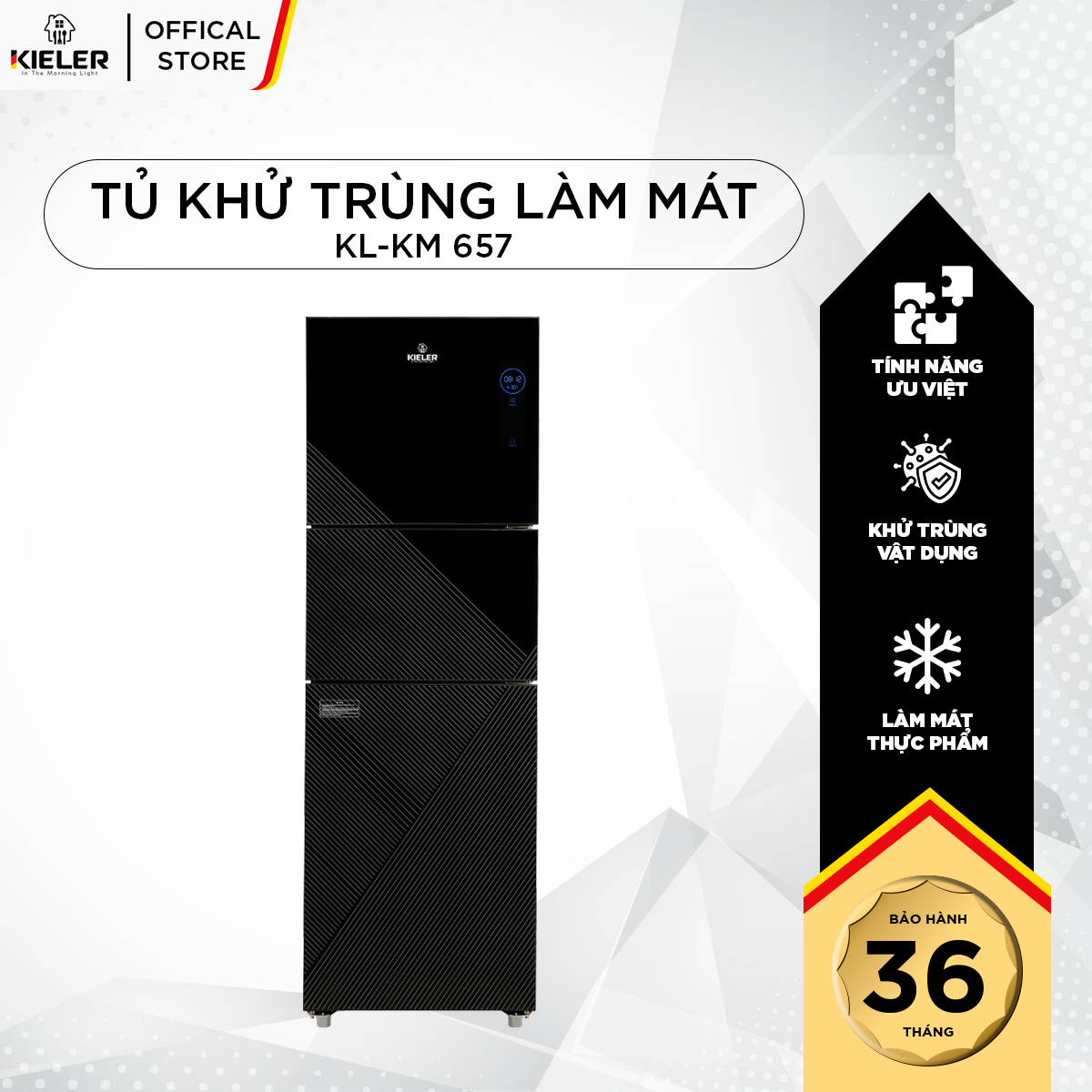 Tủ khử trùng Kieler KL-KM657 dung tích 250L làm mát thực phẩm và khử trùng đồ dùng bếp diệt được các loại virus độc hại  - Hàng Chính Hãng