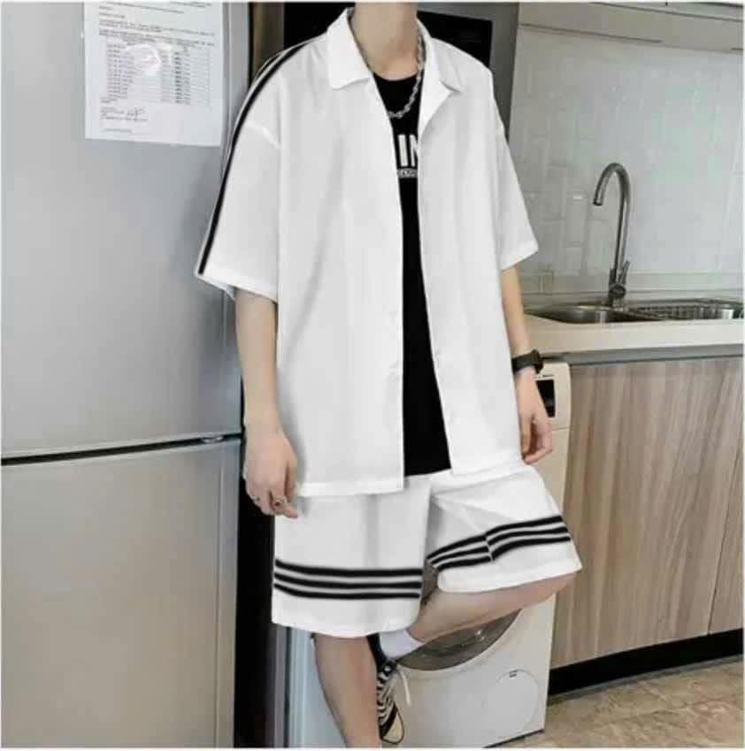 Bộ thun thể thao nam nữ 3 sọc áo cổ sơ mi phong cách