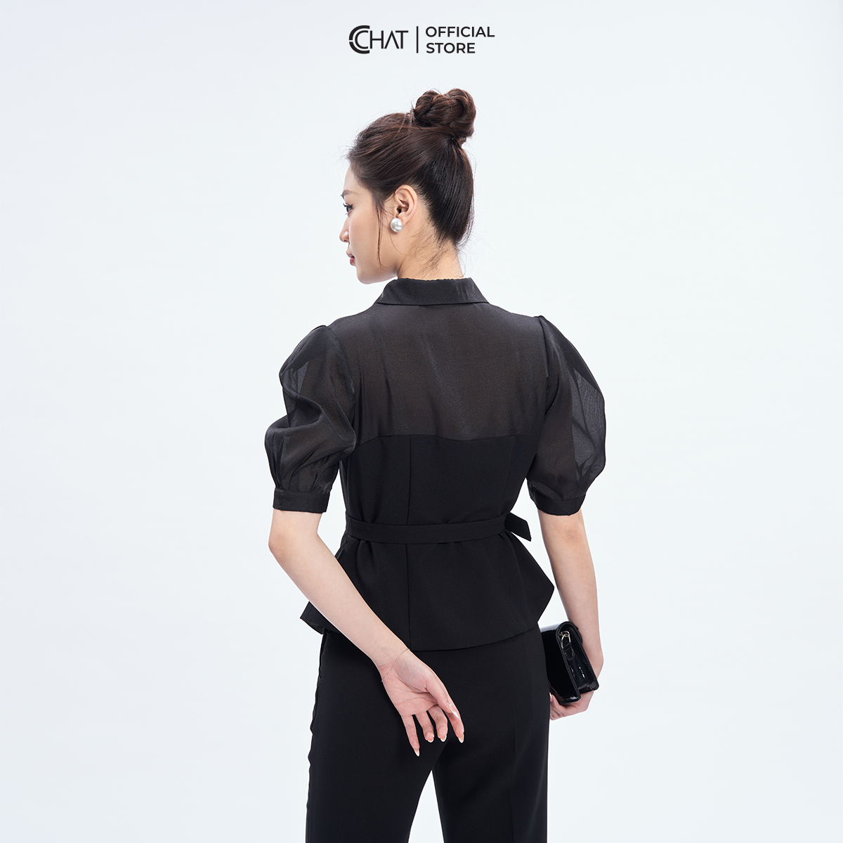 Áo Sơ Mi Nữ  Kiểu Cutout Phối Vải Chất Tuytsi Cao Cấp Mềm Nhẹ 53FNS8001PT