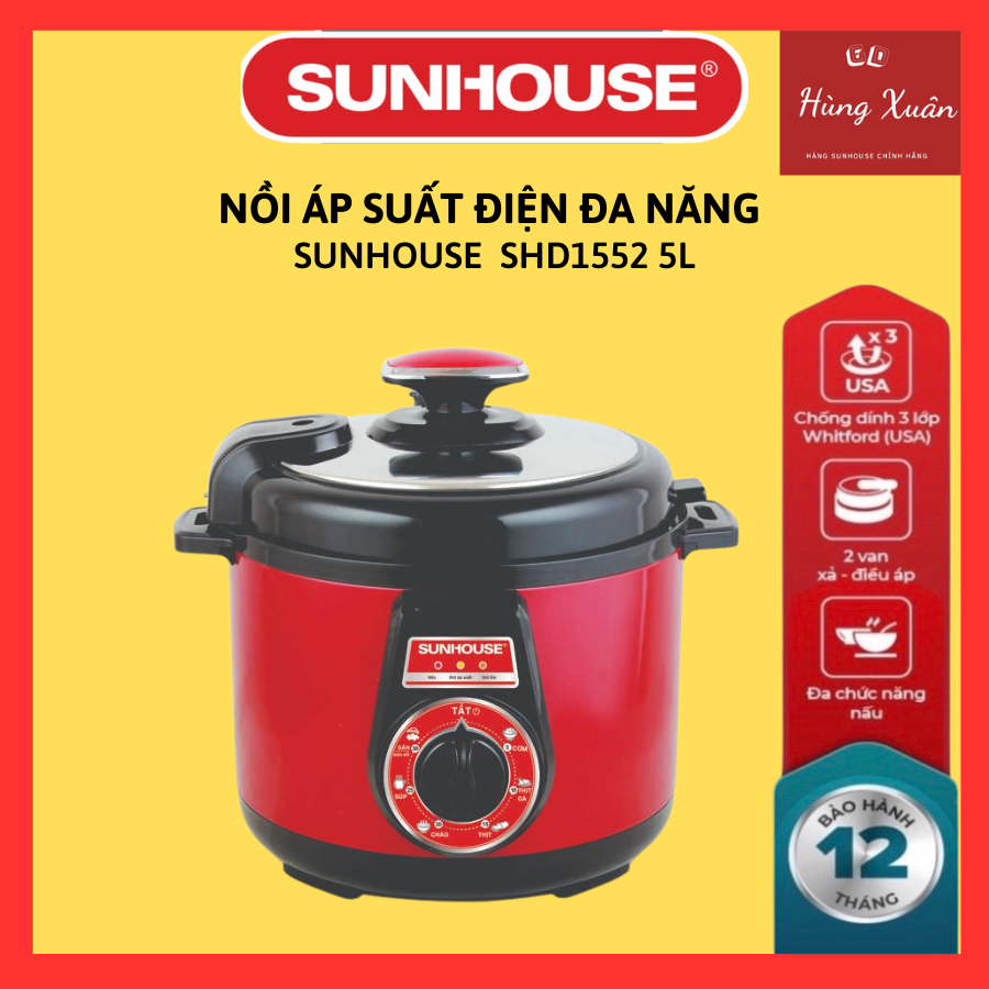 Nồi Áp Suất Đa Năng Sunhouse DNDSHD1552 - 5L (Đỏ Đen) - Hàng chính hãng