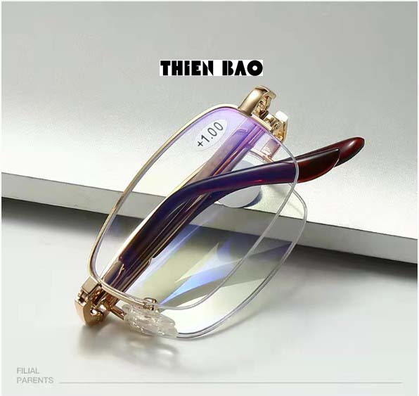 Kính lão thị, viễn thị đọc sách Nam nữ gấp gọn ( Tặng bao da đeo hông) KVT1510 tròng Nhật xẻ cước loại tốt mạ crom bền đẹp
