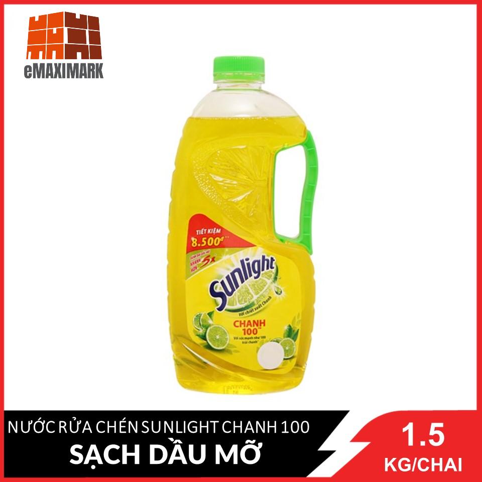 Nước rửa chén Sunlight Chanh 100 sạch dầu mỡ Chai 1.5kg