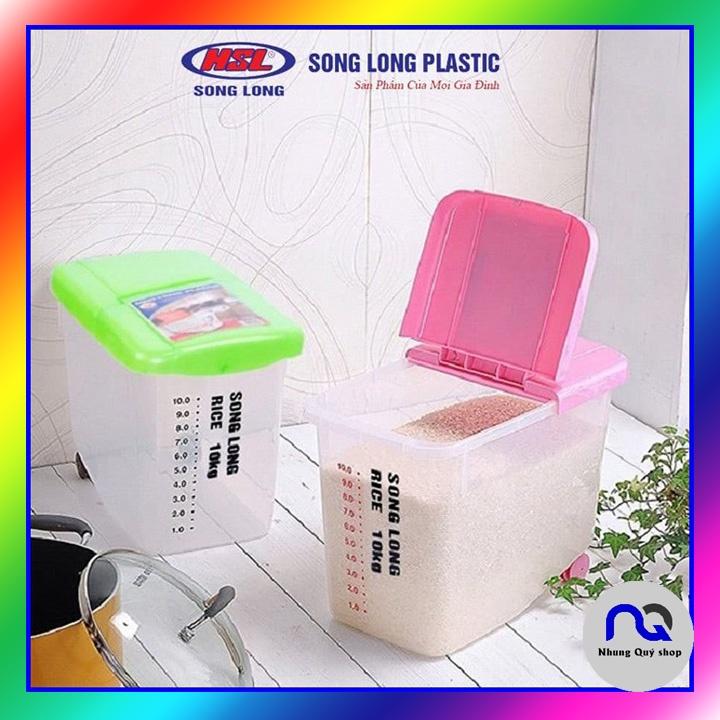 Thùng đựng gạo có nắp nhựa cao cấp, có bánh xe Song Long Plastic size 10kg và 15kg