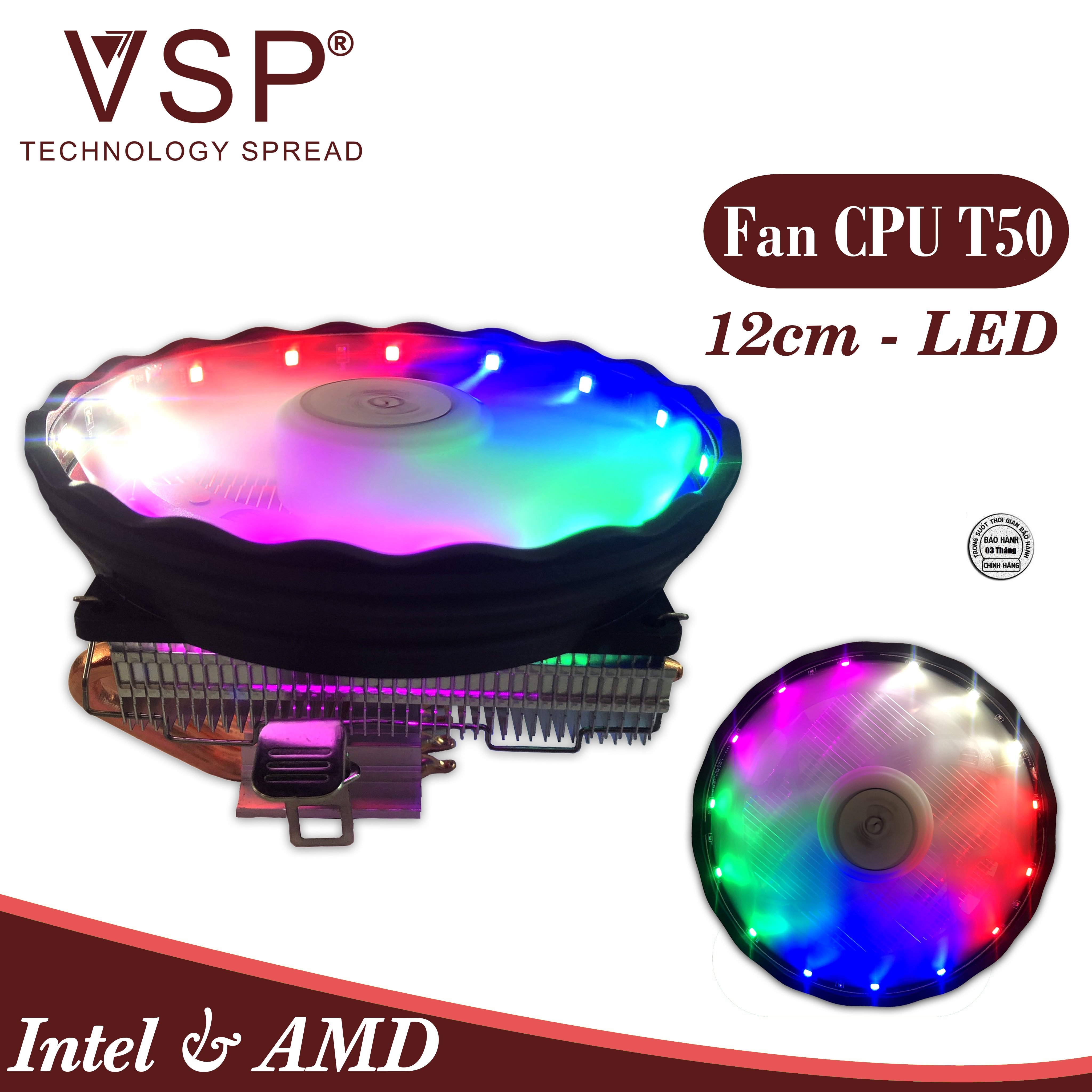 Quạt tản nhiệt VSP Fan Top-Down LED T50 (Tản 4U, kích thước 12cm) - Hàng chính hãng