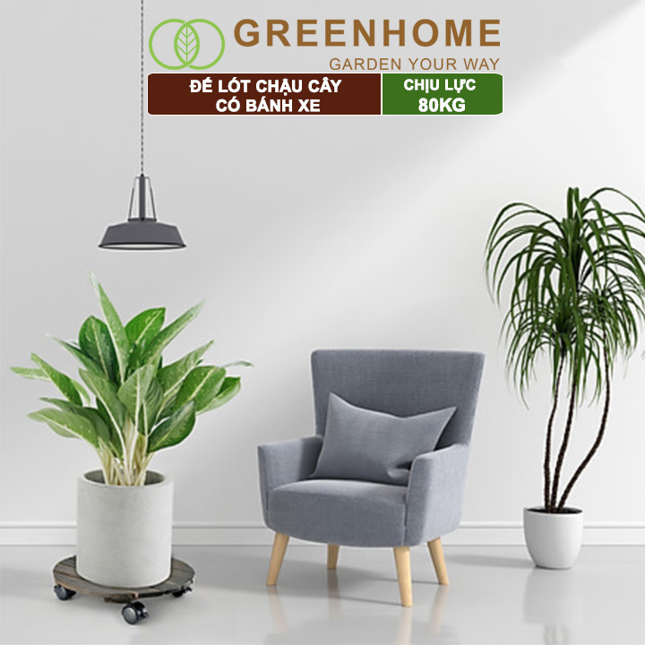 Đế lót chậu cây có bánh xe, bằng gỗ, chịu lực 80kg, R30xC8cm |Greenhome