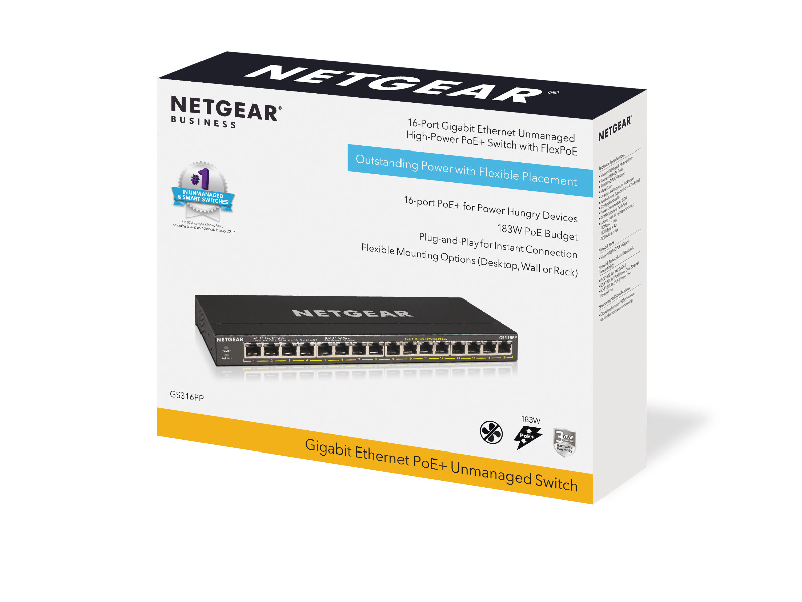 Bộ Chia Mạng Để Bàn 16 Cổng 10/100/1000M PoE+ Gigabit Ethernet Unmanaged Switch Netgear GS316PP - Hàng Chính Hãng