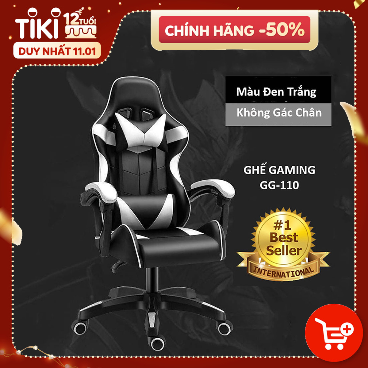 Ghế Gaming GG-110 - Đệm Ghế Cao Su Non Bọc Da PU Cao Cấp - Đủ Màu - Có Gác Chân - Hàng Chính Hãng