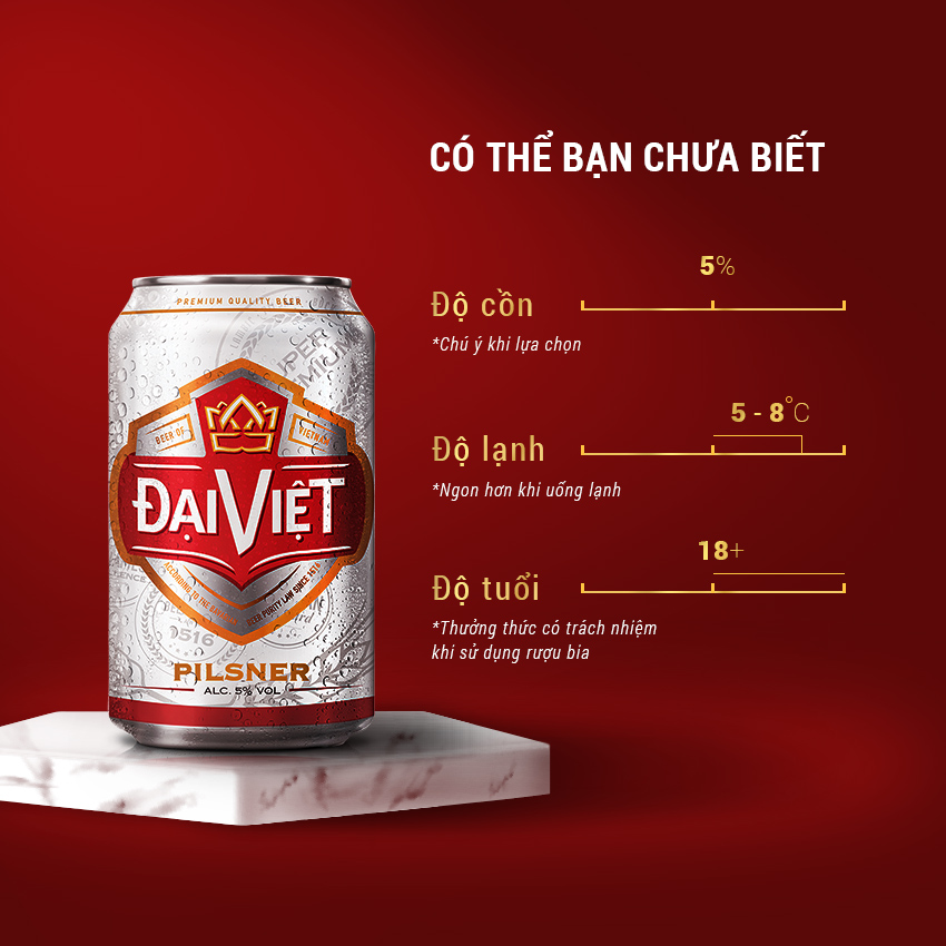 [Combo (12) lon 330ml]  Bia Pilsner Đại Việt, Bia vàng sản xuất theo luật bia tinh dòng của Bia Đức, không hóa chất, đậm vị đúng gu