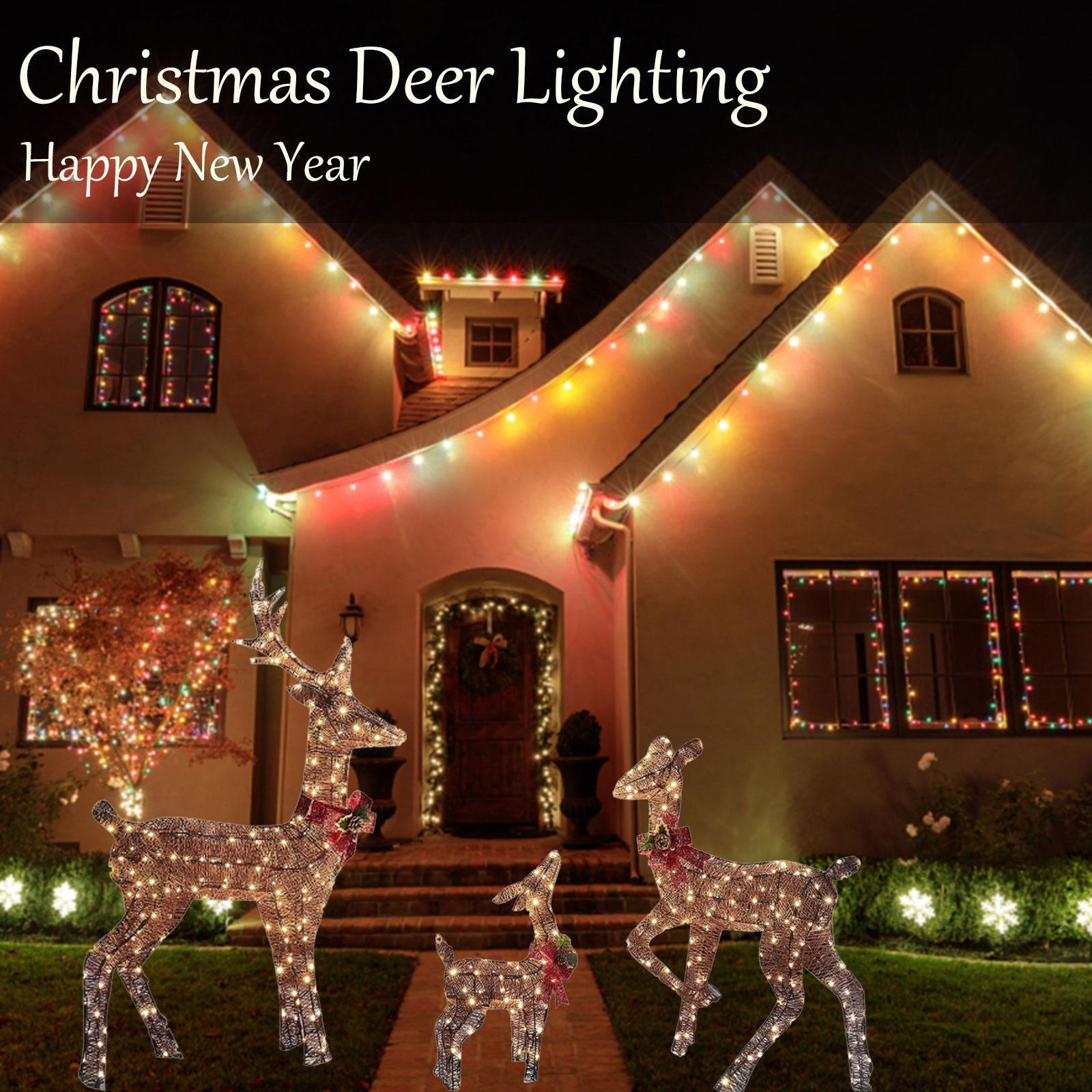 Christmas Lighted Reindeers Decor with Red Bow Ornament Props for Yard Lawn