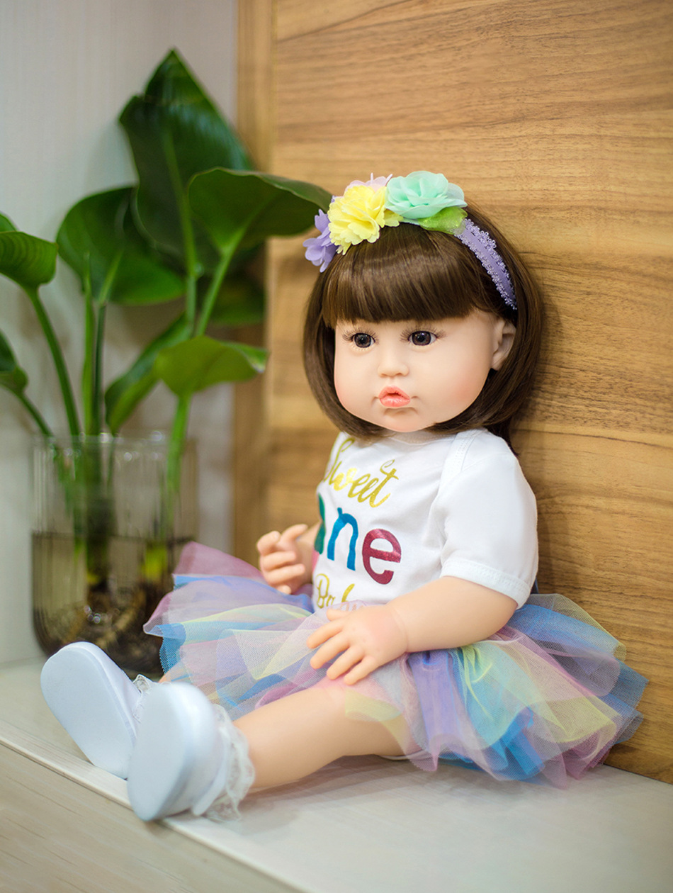 Búp Bê Tái Sinh Thân Nhựa Mềm Mại KEIUMI Chu Miệng Tóc Ngắn 55 cm = 22 inch Reborn Silicon Vinyl Doll PVN4696