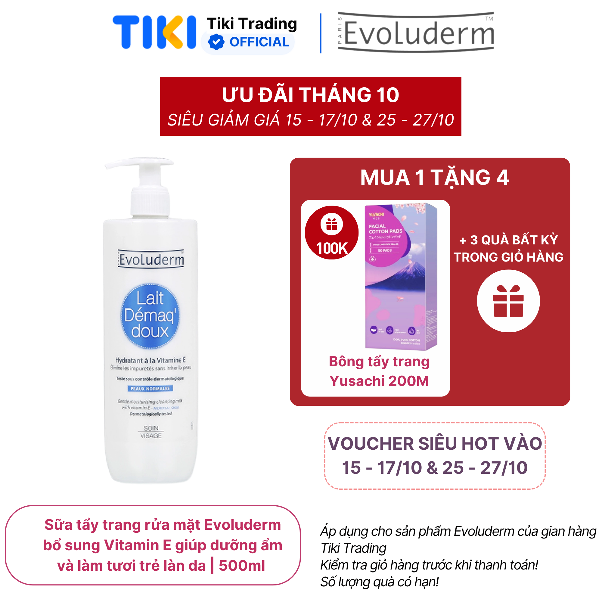 Sữa tẩy trang rửa mặt Evoluderm bổ sung Vitamin E giúp dưỡng ẩm và làm tươi trẻ làn da 500ml