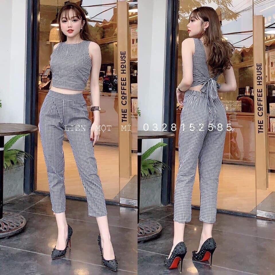 Set bộ caro cột lưng dễ thương