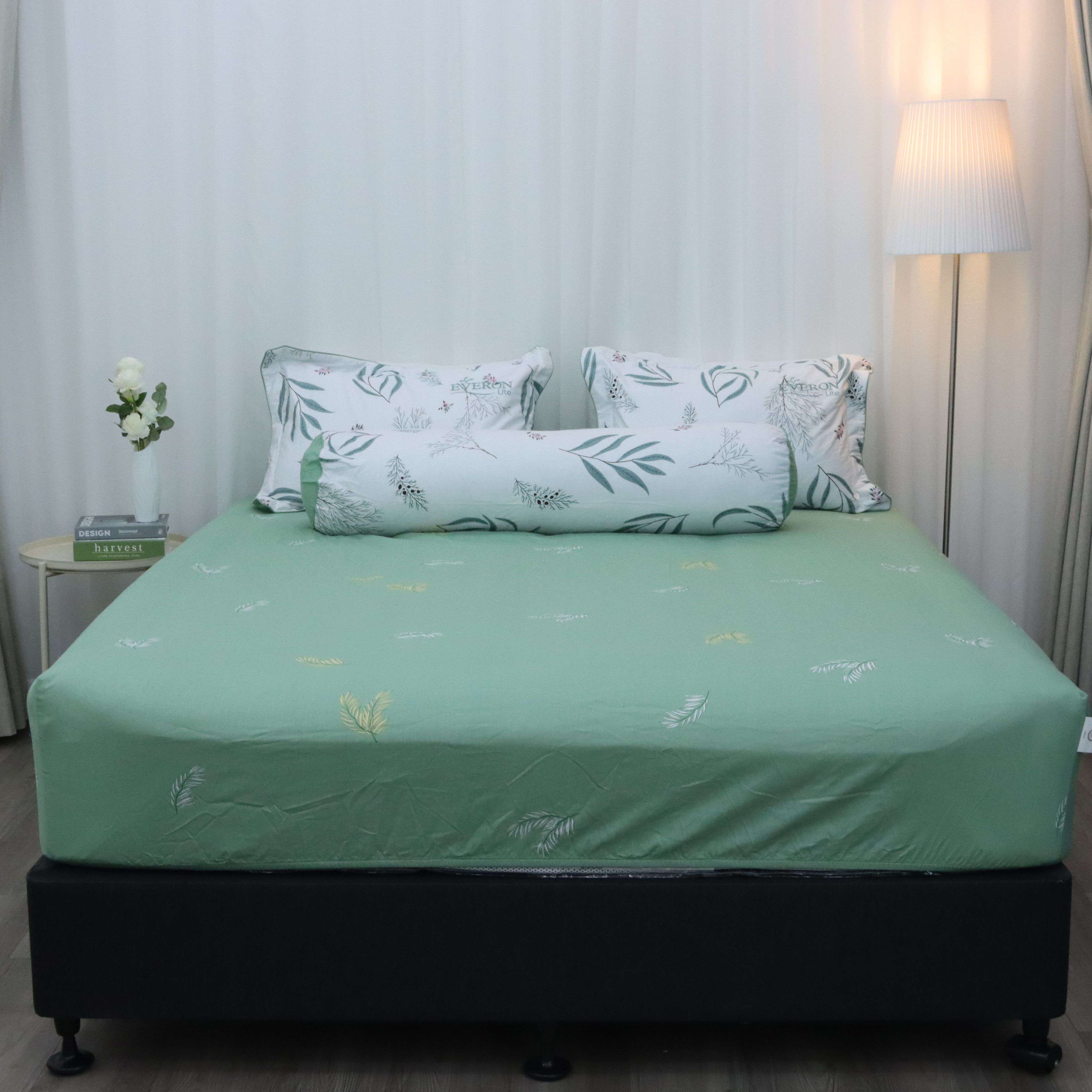 Bộ ga giường Everon Lite ELCP 201  Cotton Xanh phối trắng (4 món)