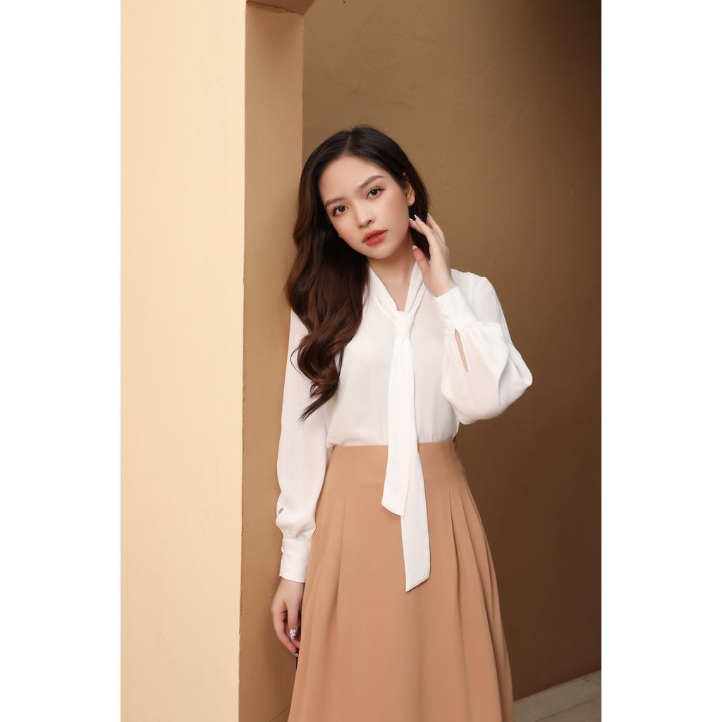 Chân Váy Tà Chồng , Chiết Ly Dọc Eo , Chất liệu: Poly Linen: 40%Linen 60% Polyester SKI3008 CLARA MARE