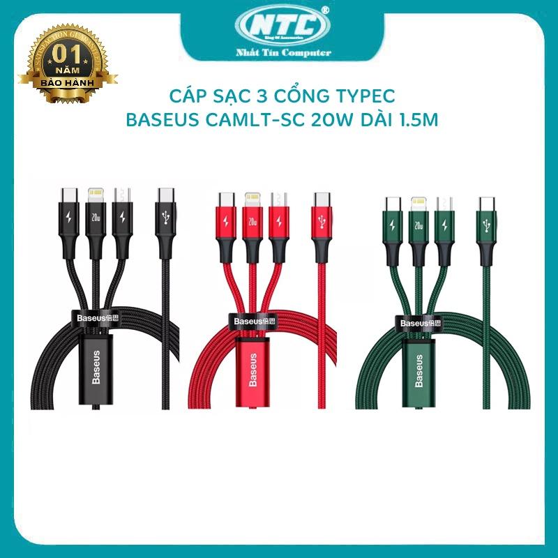 Cáp sạc 3 đầu và truyền data Baseus Rapid Series CAMLT-SC 20W dài 1.5m TypeC to TypeC / LN / MicroUSB (tuỳ chọn) - Hàng Chính Hãng