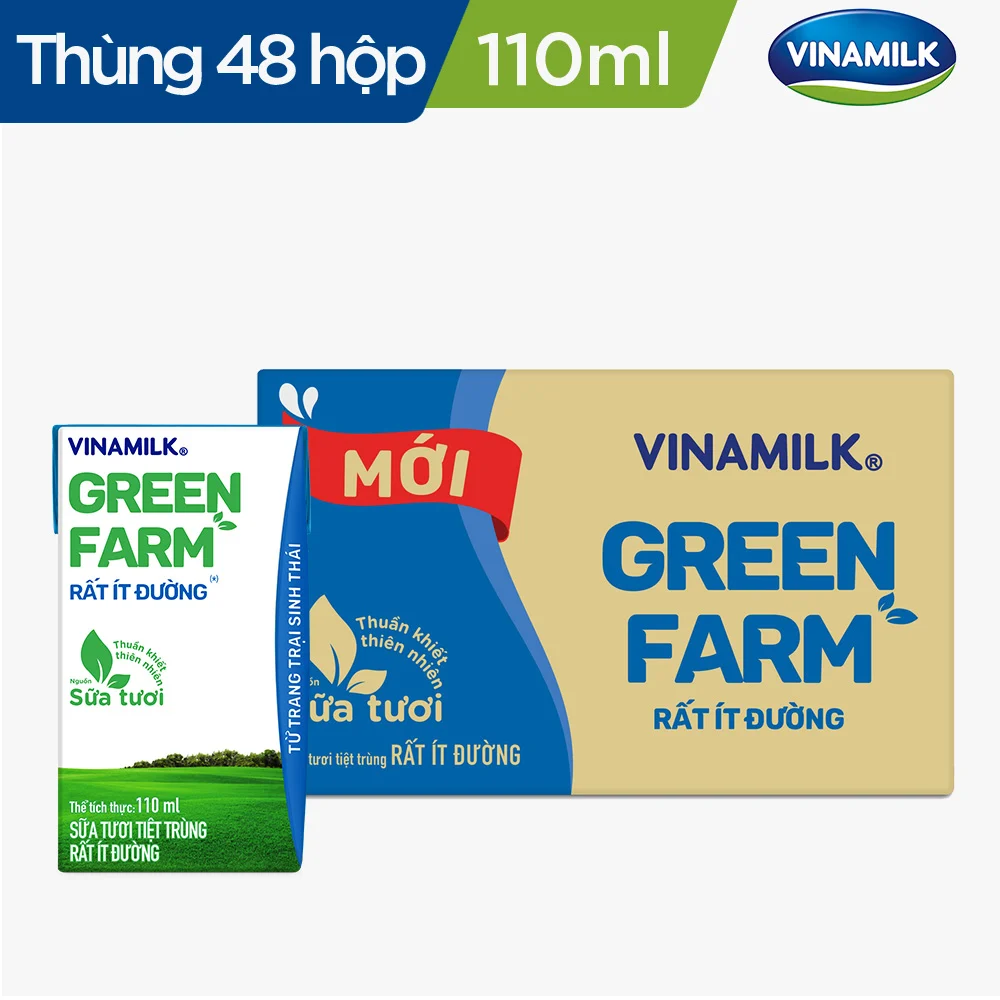 Thùng 48 hộp Sữa Tươi Tiệt Trùng Vinamilk Green Farm rất ít đường 110ml