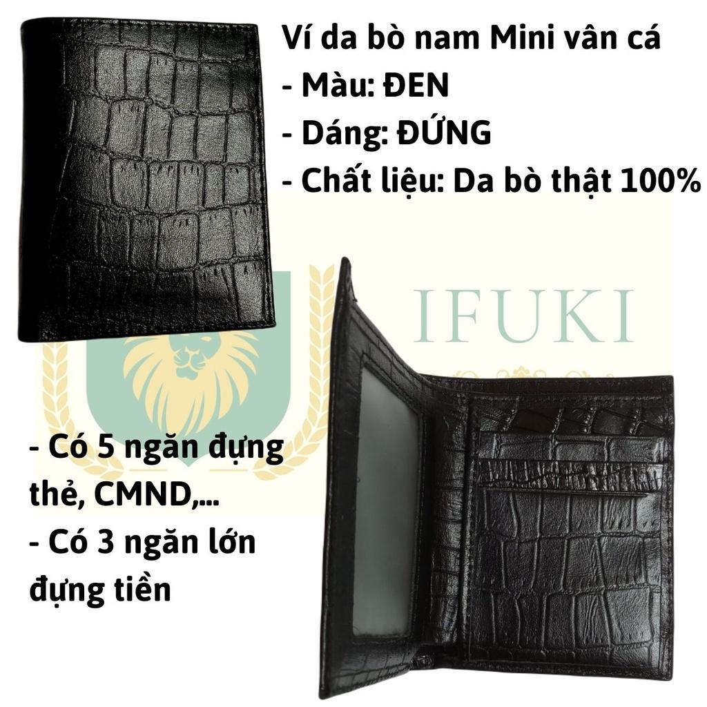 Ví da bò nam mini vân cá , làm từ da thật , nhỏ gọn , đẹp , dùng đựng thẻ , đựng tiền - Gồm 2 kiểu dáng đứng và ngang