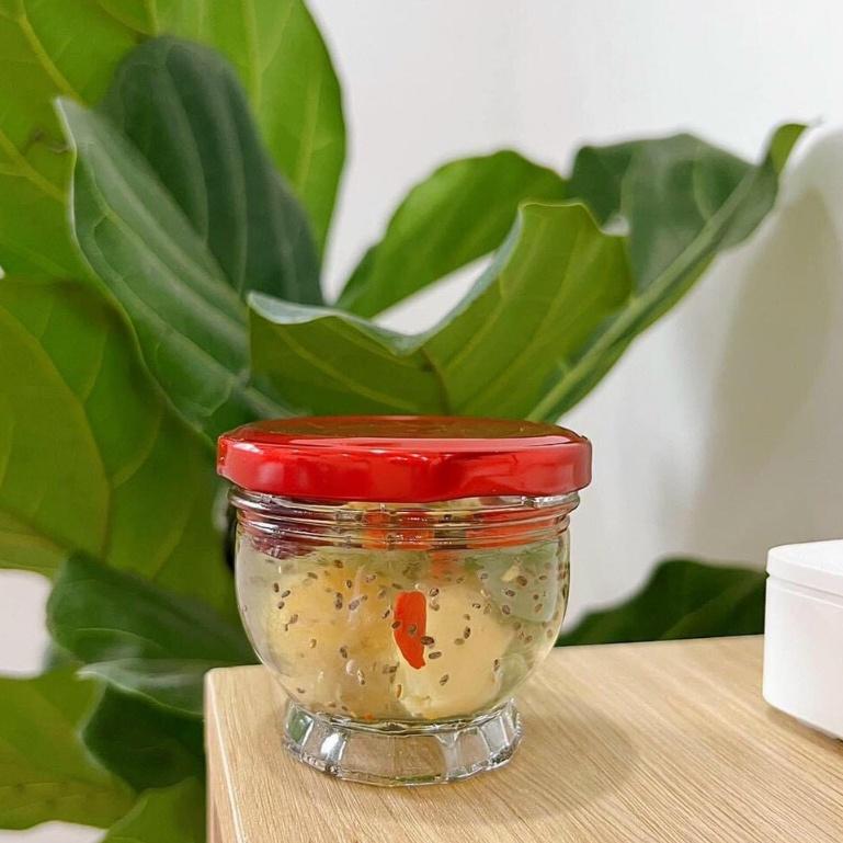 Hũ thuỷ tinh nắp thiếc vàng 75ml tròn đựng Yến chưng, Sữa chua,Gia vị, dầu dừa