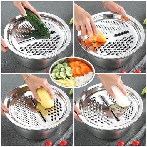 Bộ Rổ Inox Kèm Nạo Rau Củ 3 Chi Tiết Đa Năng Tiện Dụng