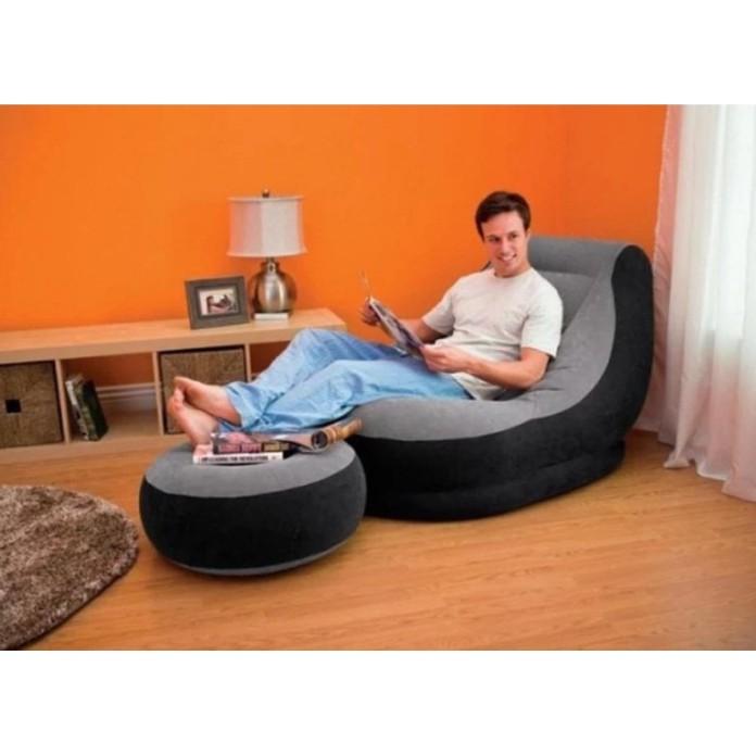 Ghế hơi tựa lưng bọc nhung Lazy Sofa, có đôn gác chân + Tặng kèm bơm hơi điện 220V