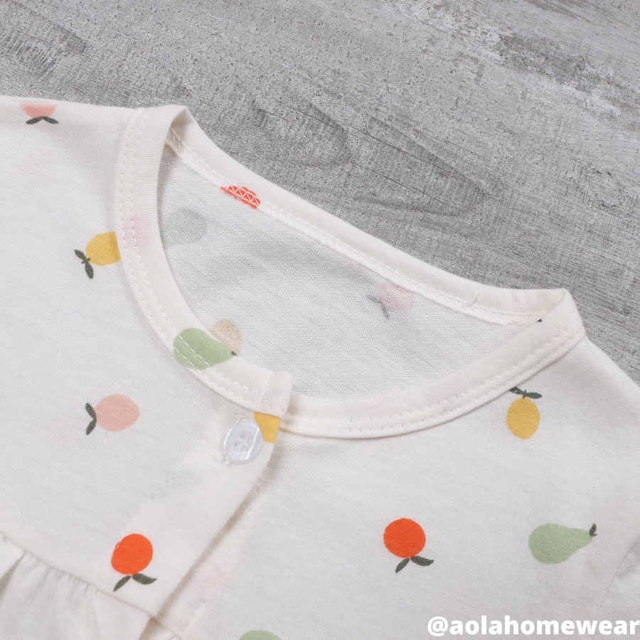 Bộ dài tay bé gái thun cotton, bộ babydoll bé gái mặc ngủ tay bèo cài nút Áo Lá Homewear A002